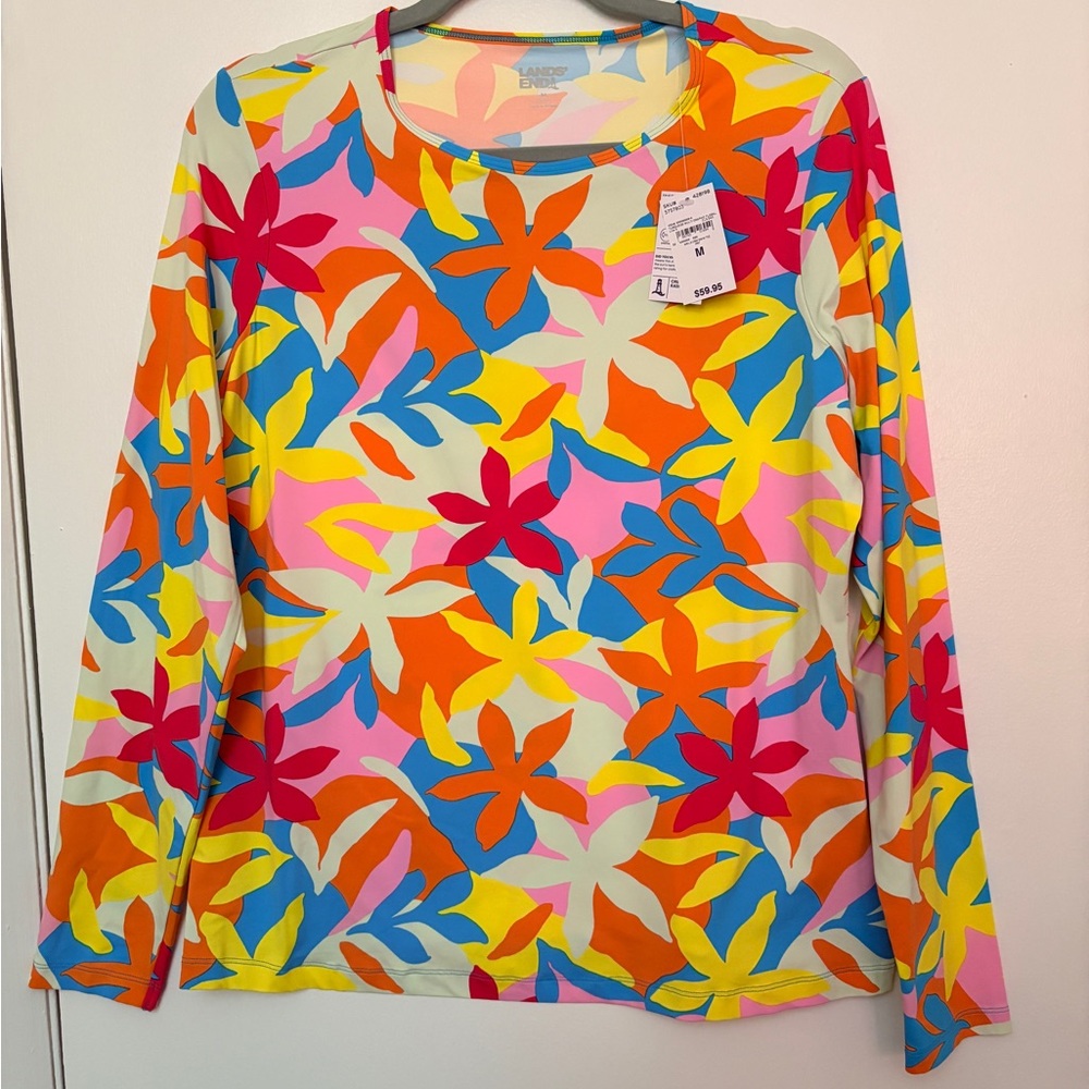 Lands' End Women's Long-Sleeve Floral Swim Tee